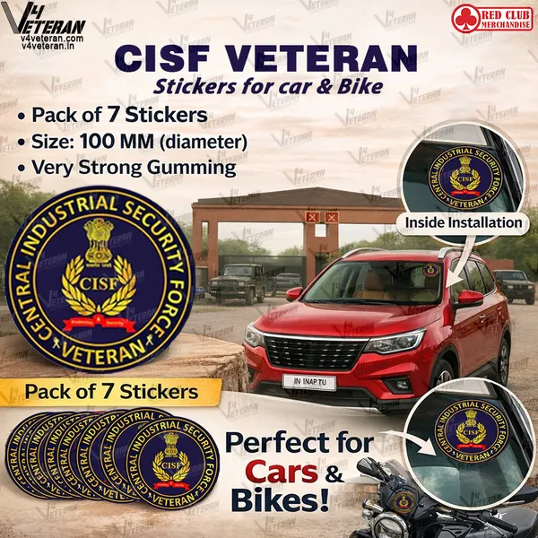 CISF_Veteran_Car_&_Bike_Stickers_–_4_Inside_Glass_for_Cars_+_3_Back_Gumming_for_2-Wheelers_(7_pcs)