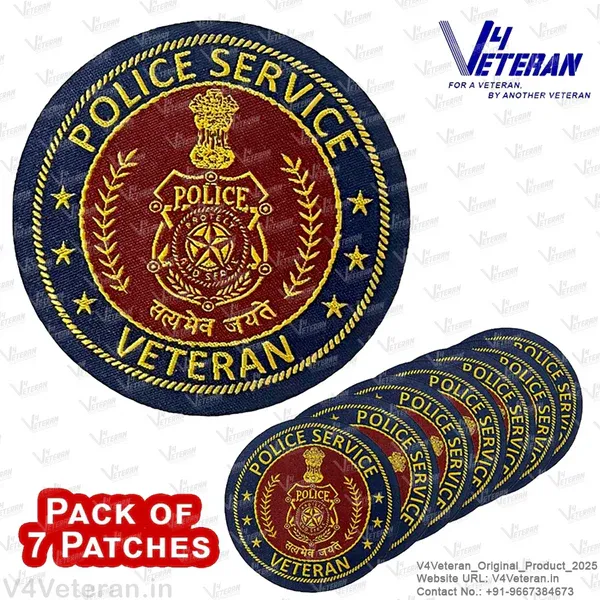 Police_Service_Veteran_Iron-On_Woven/_Embroidered_Patches_(DIY)_for_T-Shirts,_Bags,_Tracksuits_&_Waistcoats_(Pack_of_7)