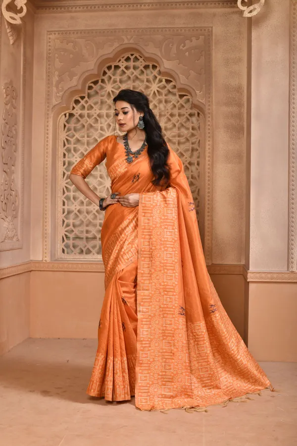 Orange_Handloom_Silk_Saree_With_Blouse_Piece_For_Women