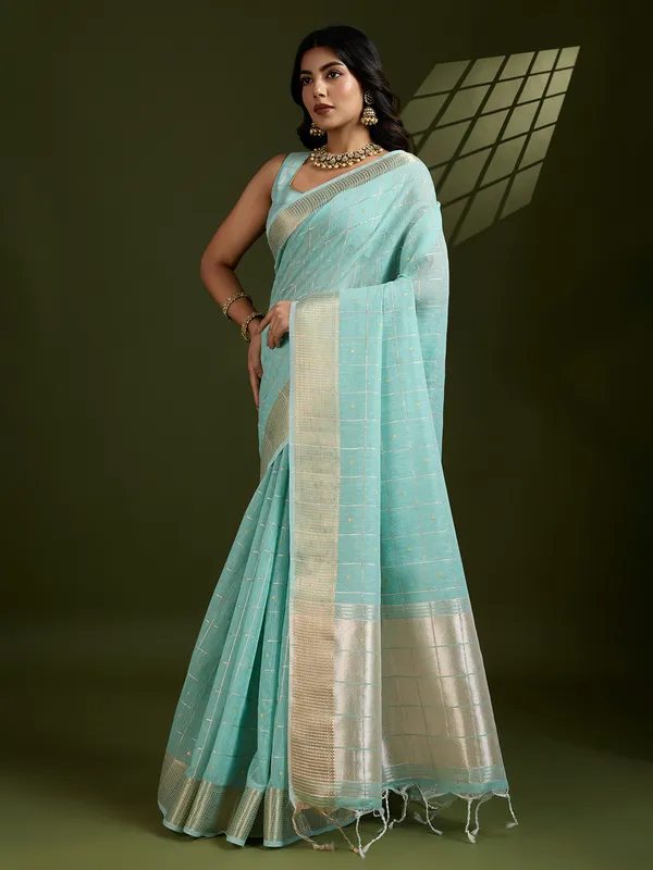 All_Over_Checks_Zari_Woven_Soft_Silk_Saree_With_Zari_Woven_Pallu