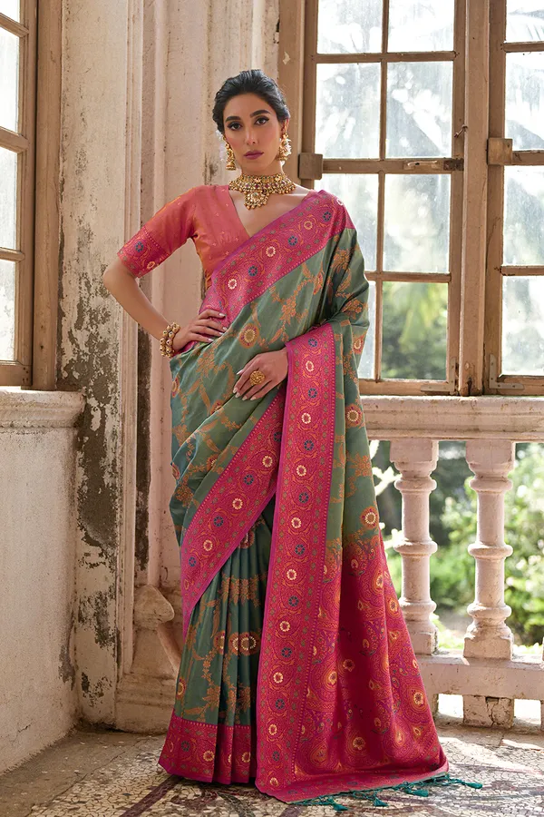 Rama_Green_Banarasi_Silk_Saree_With_Blouse_Piece_For_Women