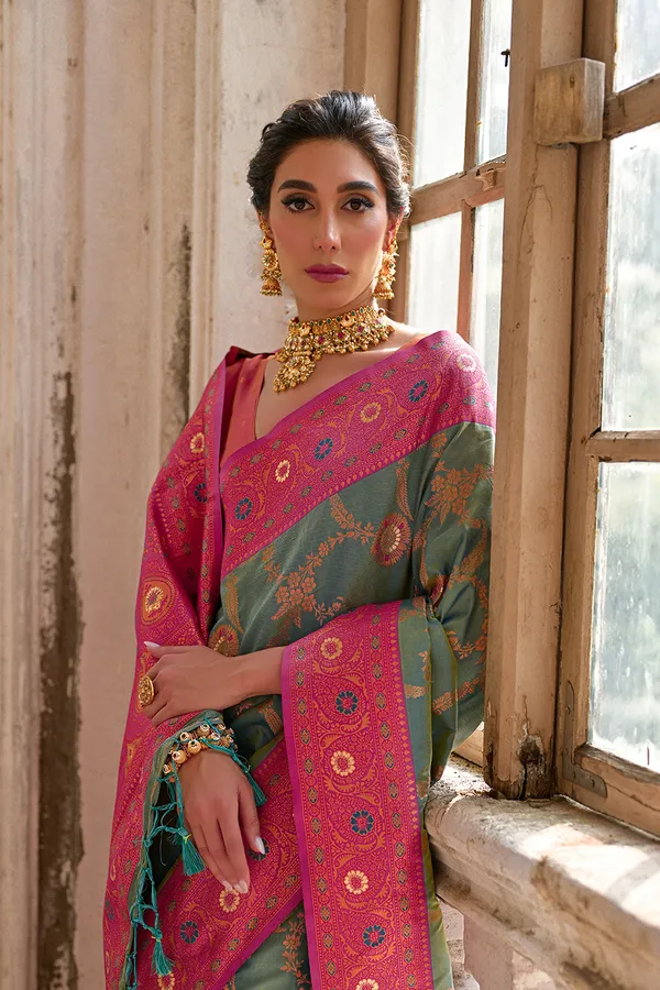 Rama_Green_Banarasi_Silk_Saree_With_Blouse_Piece_For_Women