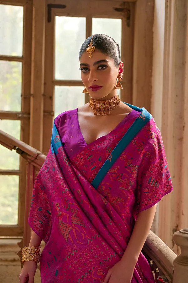 Turquoise_Banarasi_Silk_Saree_With_Blouse_Piece_For_Women
