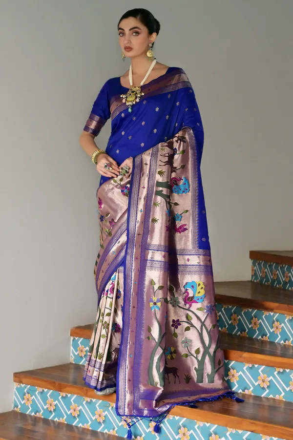 Meenakari_Weaves_with_Pure_Zari_woven_Big_Border_Paithani_Silk_Saree_with_Blouse