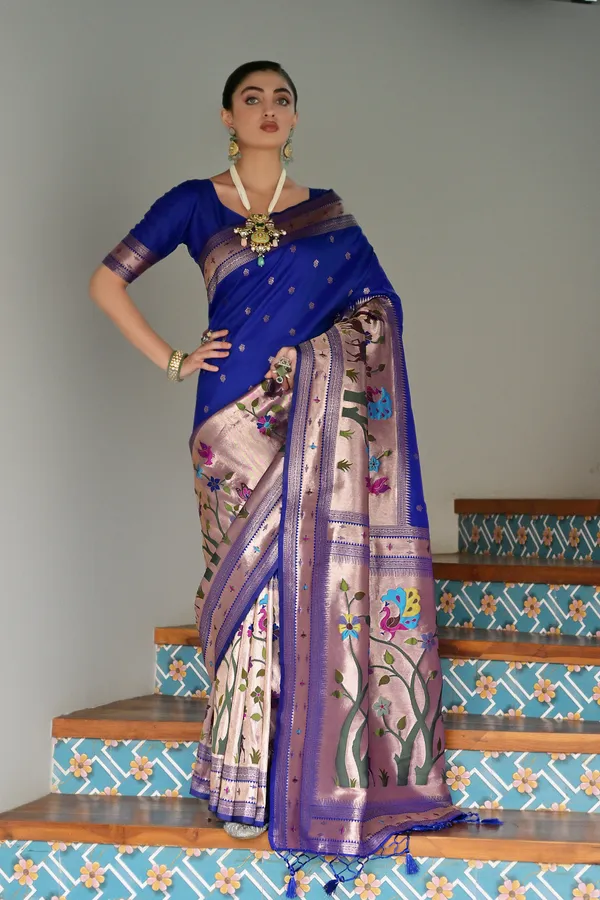 Meenakari_Weaves_with_Pure_Zari_woven_Big_Border_Paithani_Silk_Saree_with_Blouse