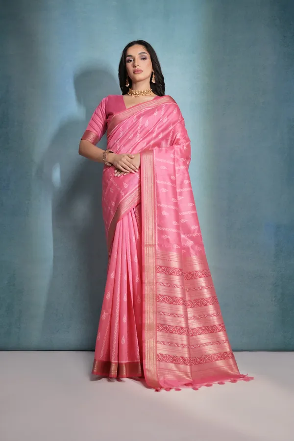 Vibrant_Pink_Raw_Silk_Saree_With_Blouse_Piece_For_Women