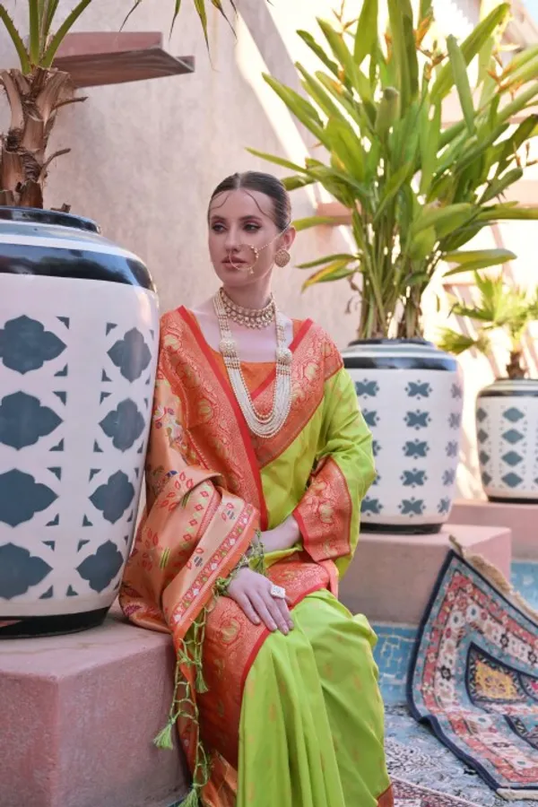 Pista_Paithani_Silk_Saree_With_Blouse_Piece_For_Women