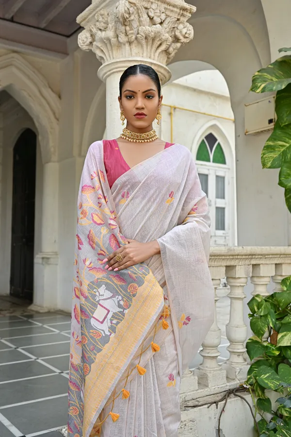 White_Muga_Cotton_Woven_Saree