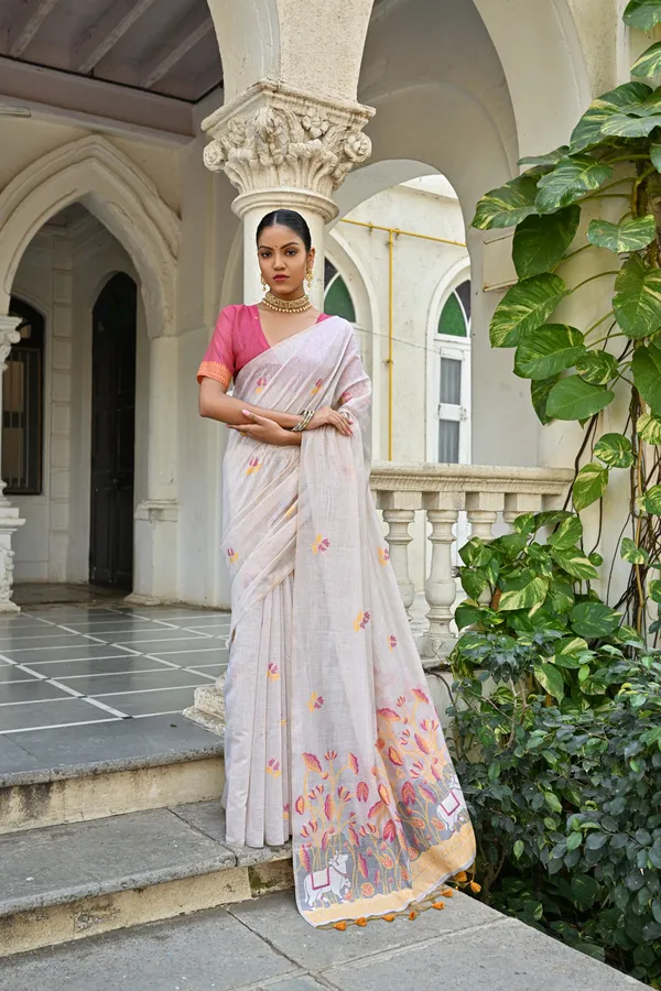 White_Muga_Cotton_Woven_Saree