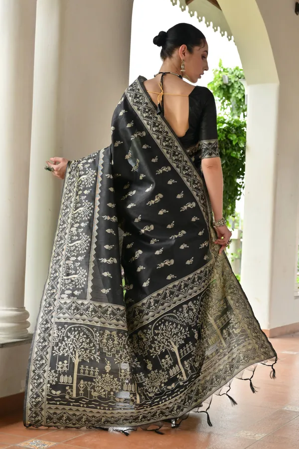 Thread_Woven_Attractive_Kalamkari_Pallu_and_Big_Border_Handloom_Raw_Silk_Saree