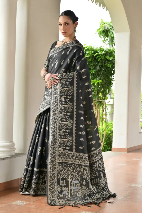 Thread_Woven_Attractive_Kalamkari_Pallu_and_Big_Border_Handloom_Raw_Silk_Saree