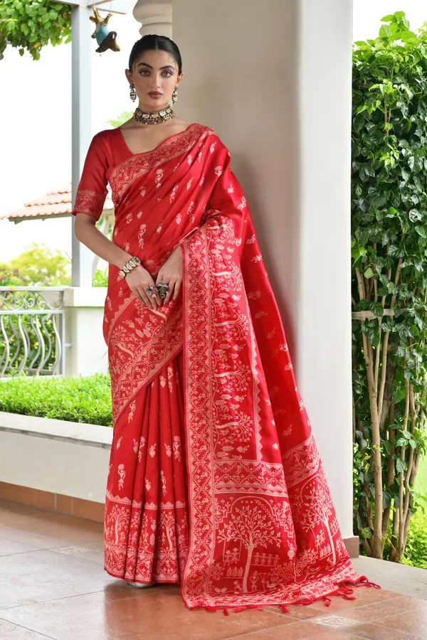 Thread_Woven_Attractive_Kalamkari_Pallu_and_Big_Border_Handloom_Raw_Silk_Saree