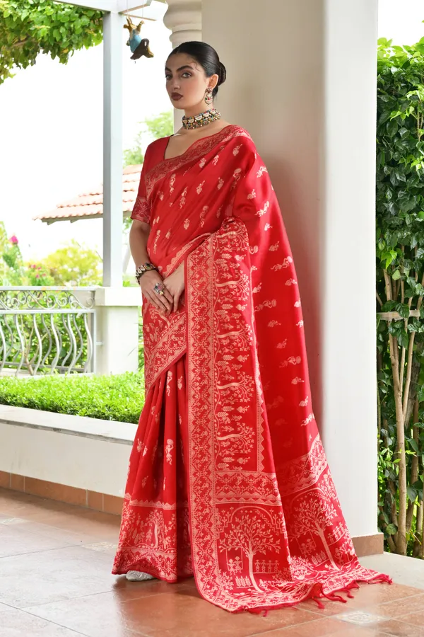 Thread_Woven_Attractive_Kalamkari_Pallu_and_Big_Border_Handloom_Raw_Silk_Saree