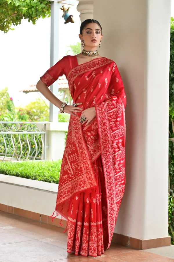 Thread_Woven_Attractive_Kalamkari_Pallu_and_Big_Border_Handloom_Raw_Silk_Saree