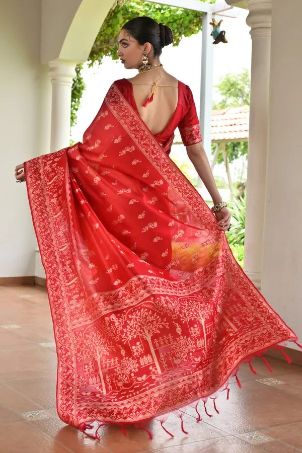 Thread_Woven_Attractive_Kalamkari_Pallu_and_Big_Border_Handloom_Raw_Silk_Saree