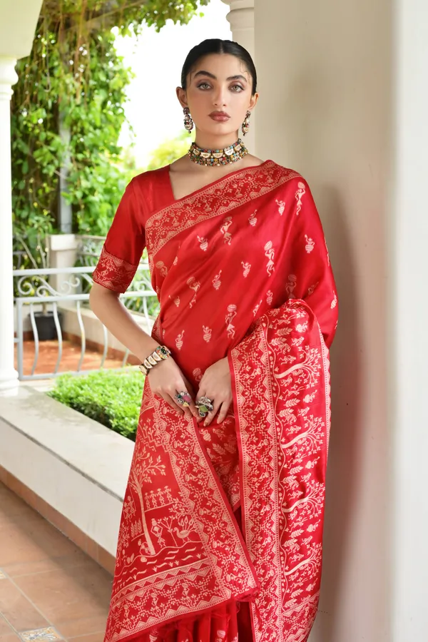 Thread_Woven_Attractive_Kalamkari_Pallu_and_Big_Border_Handloom_Raw_Silk_Saree