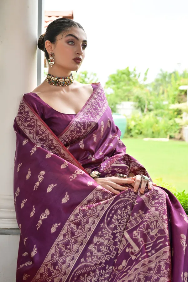 Thread_Woven_Attractive_Kalamkari_Pallu_and_Big_Border_Handloom_Raw_Silk_Saree