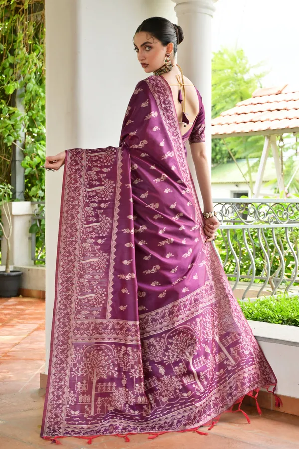Thread_Woven_Attractive_Kalamkari_Pallu_and_Big_Border_Handloom_Raw_Silk_Saree
