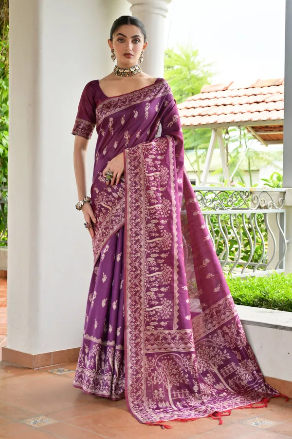Thread_Woven_Attractive_Kalamkari_Pallu_and_Big_Border_Handloom_Raw_Silk_Saree