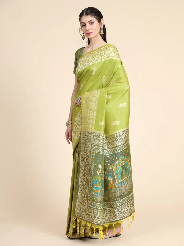Mahendi_Handloom_Silk_Saree_With_Blouse_Piece_For_Women