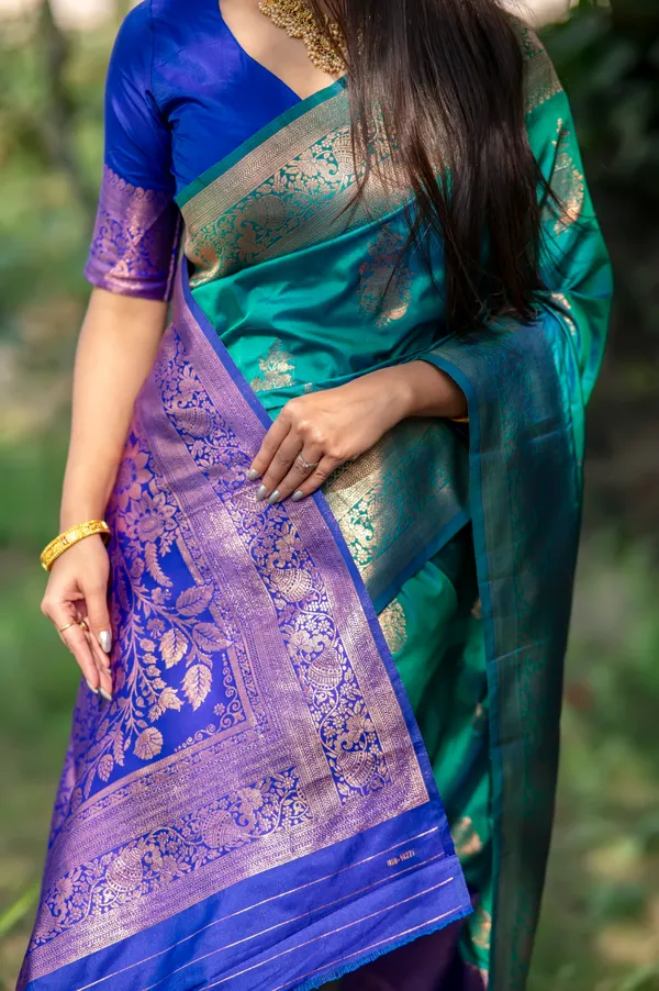 Rama_Green_Banarasi_Silk_Saree_With_Blouse_Piece_For_Women