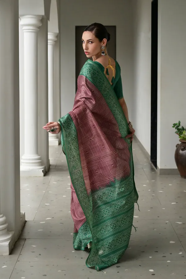 Geometry_Printed_Saree_with_Contrast_Ikkat_Pallu_and_Border_and_Solid_Blouse