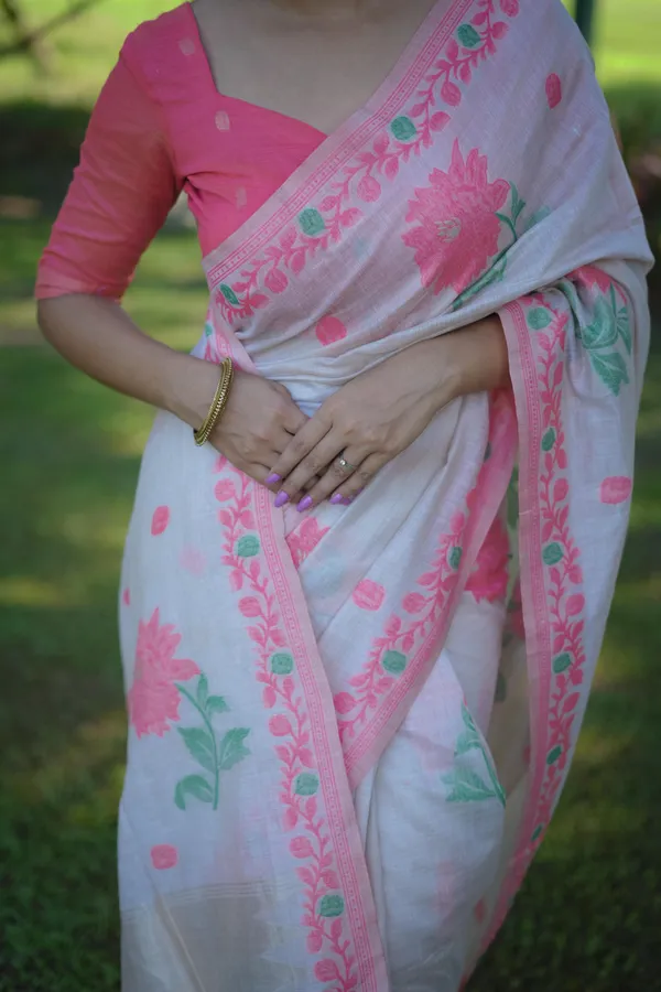Gajri_Pink_Muga_Cotton_Saree