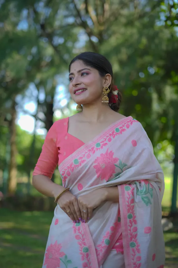 Gajri_Pink_Muga_Cotton_Saree