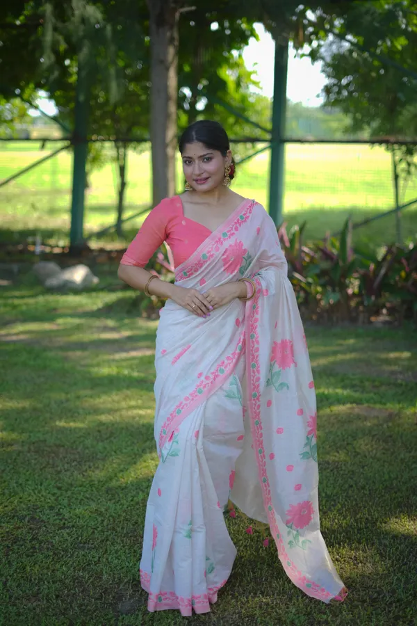 Gajri_Pink_Muga_Cotton_Saree