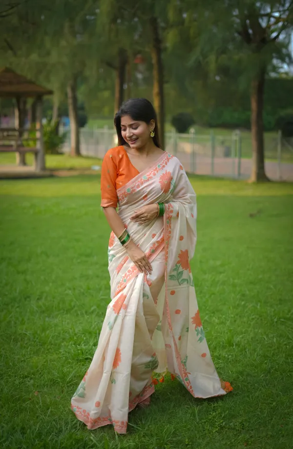 Orange_Muga_Cotton_Saree