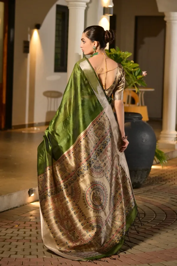 Soft_Tussar_Silk_Solid_Color_Zari_Border_Saree_with_Colourfull_Kalamkari_Print_Pallu_and_Blouse