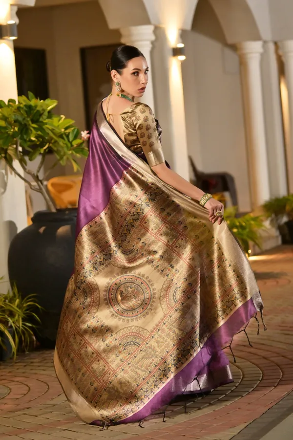 Soft_Tussar_Silk_Solid_Color_Zari_Border_Saree_with_Colourfull_Kalamkari_Print_Pallu_and_Blouse