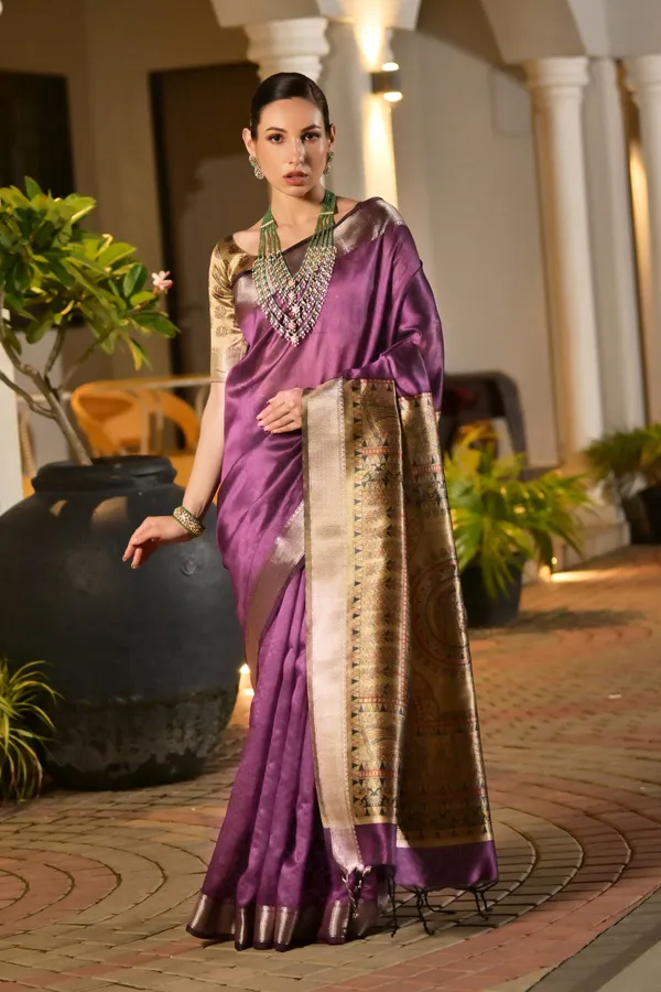 Soft_Tussar_Silk_Solid_Color_Zari_Border_Saree_with_Colourfull_Kalamkari_Print_Pallu_and_Blouse
