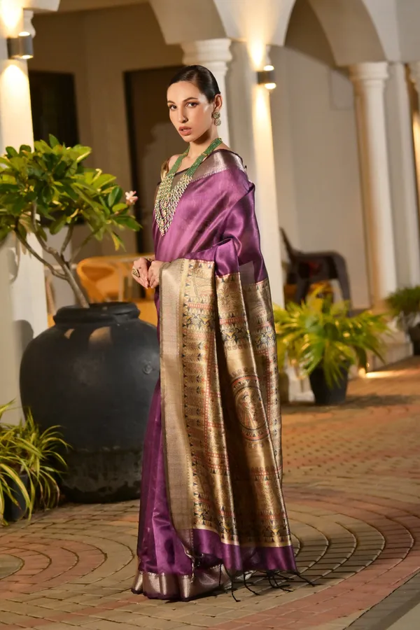 Soft_Tussar_Silk_Solid_Color_Zari_Border_Saree_with_Colourfull_Kalamkari_Print_Pallu_and_Blouse
