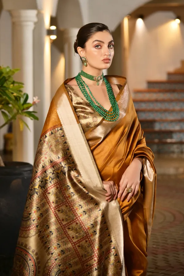 Soft_Tussar_Silk_Solid_Color_Zari_Border_Saree_with_Colourfull_Kalamkari_Print_Pallu_and_Blouse