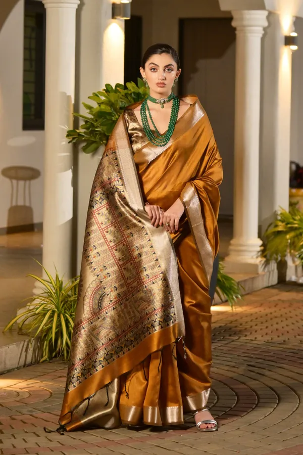 Soft_Tussar_Silk_Solid_Color_Zari_Border_Saree_with_Colourfull_Kalamkari_Print_Pallu_and_Blouse