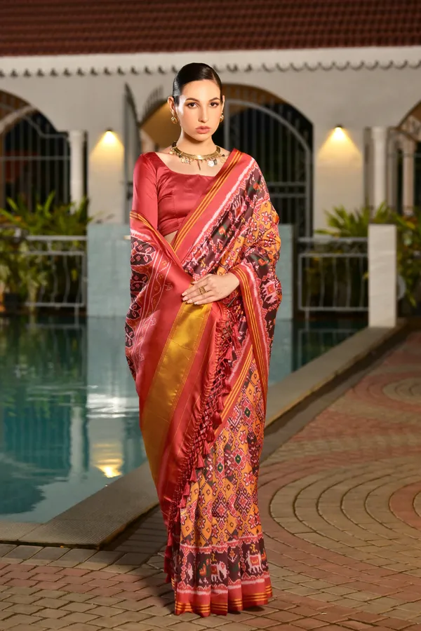 Golden_Lagdi_Patta_Pallu_and_Border_with_Rajkoti_Ikkat_Patola_Print_Saree_with_Blouse