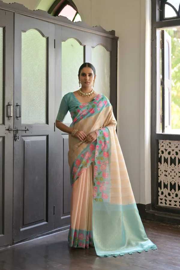 Turquoise_Banarasi_Silk_Saree_With_Blouse_Piece_For_Women