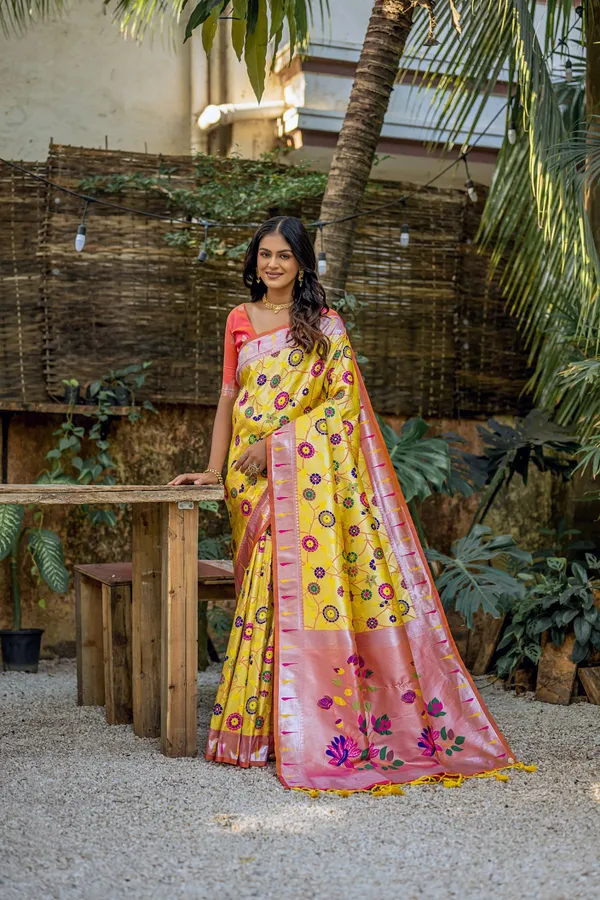 Yellow_Paithani_Silk_Saree_With_Blouse_Piece_For_Women