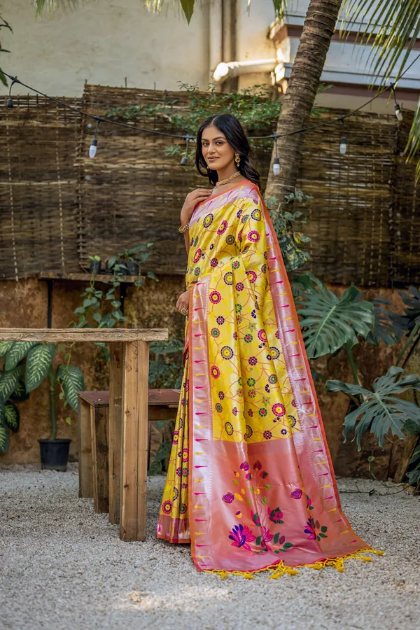 Yellow_Paithani_Silk_Saree_With_Blouse_Piece_For_Women