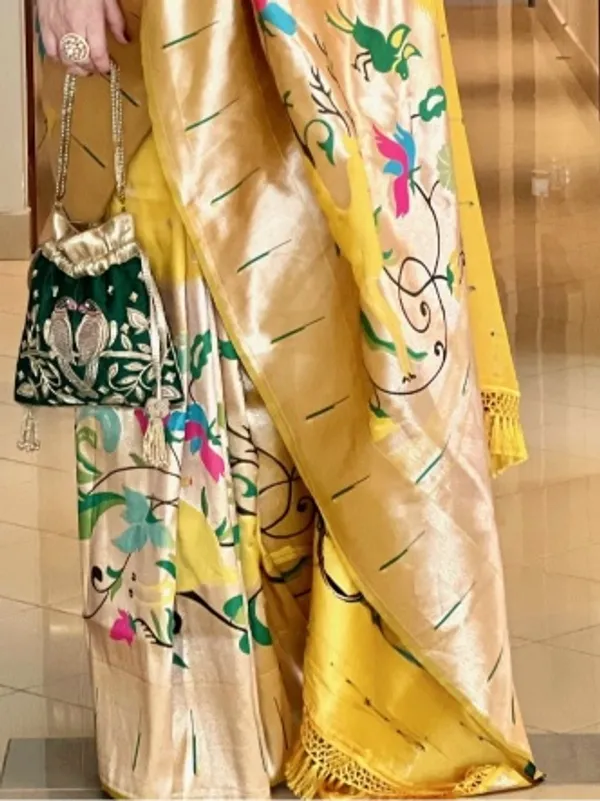 Yellow_Paithani_Silk_Saree_With_Blouse_Piece_For_Women