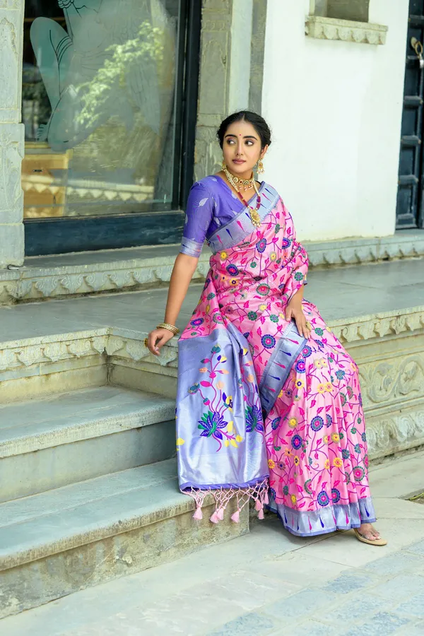 Pink_Paithani_Silk_Saree_With_Blouse_Piece_For_Women