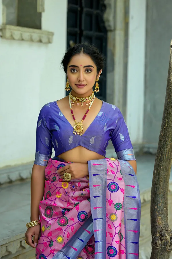 Pink_Paithani_Silk_Saree_With_Blouse_Piece_For_Women