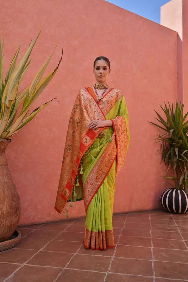 Pista_Paithani_Silk_Saree_With_Blouse_Piece_For_Women
