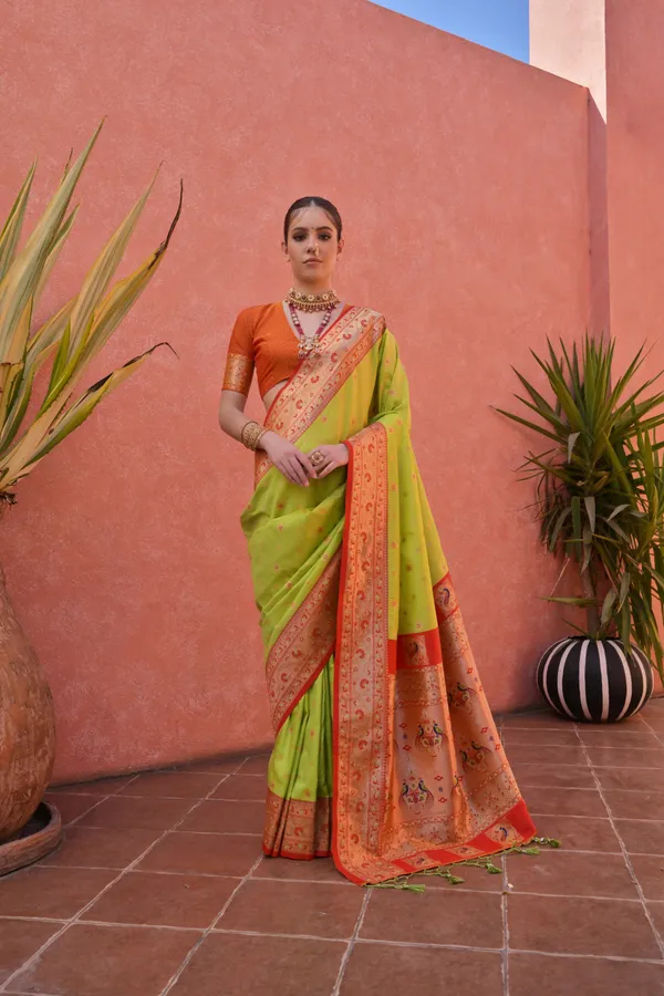 Pista_Paithani_Silk_Saree_With_Blouse_Piece_For_Women