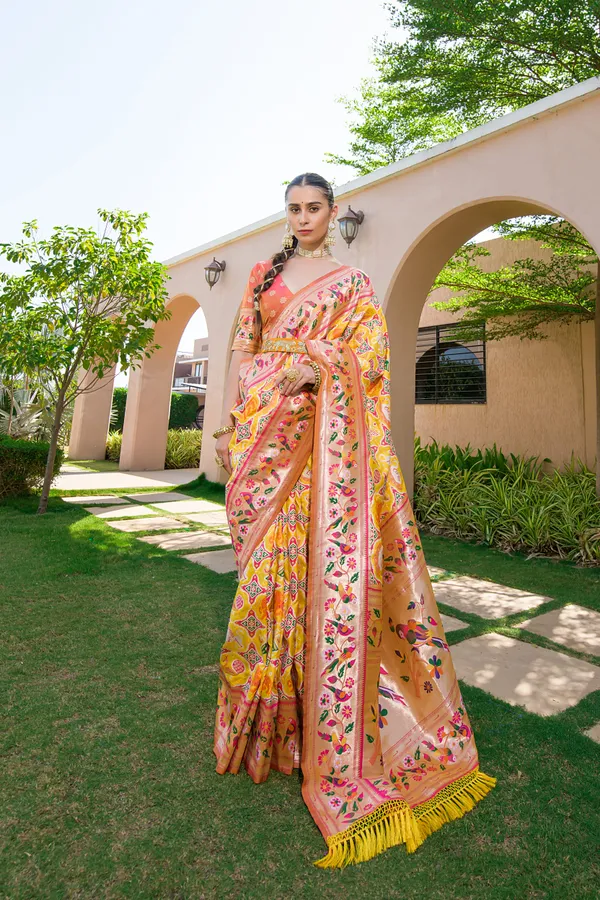 Yellow_Paithani_Silk_Saree_With_Blouse_Piece_For_Women