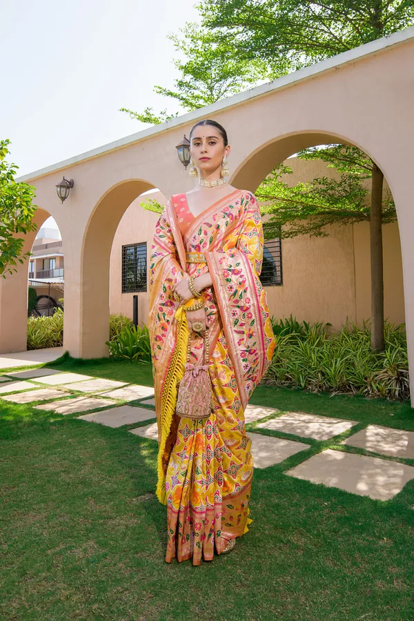Yellow_Paithani_Silk_Saree_With_Blouse_Piece_For_Women