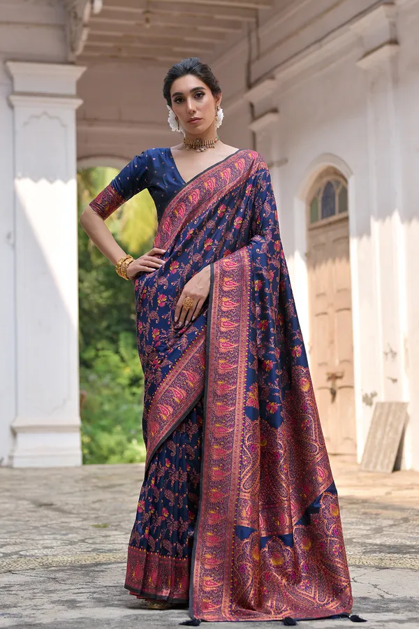 Navy_Blue_Ethnic_Motifs_Thread_Woven_Design_Zari_Border_Pashmina_Silk_Sarees