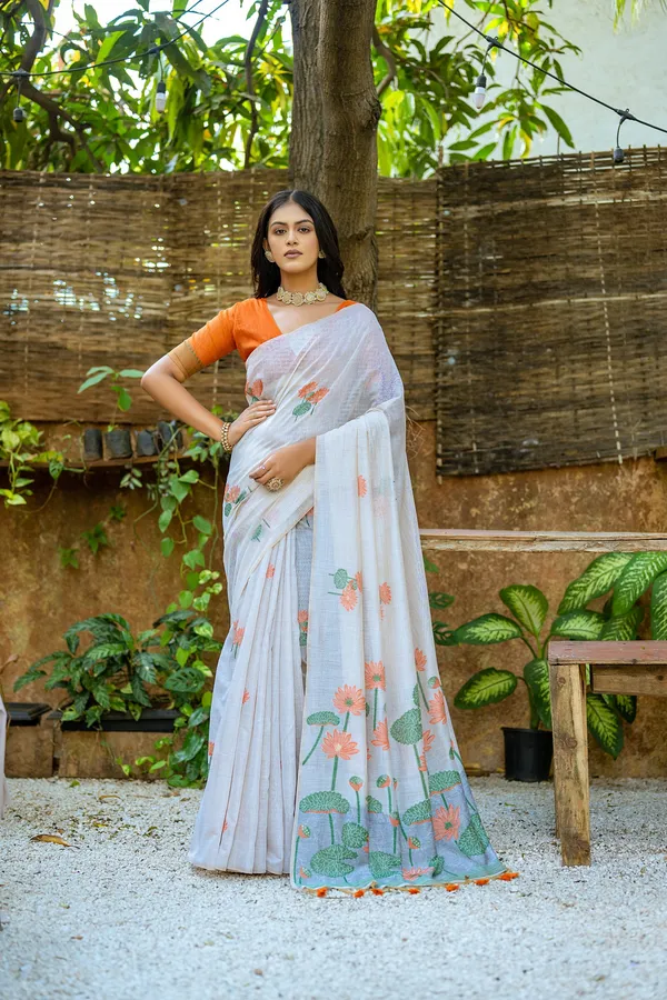Pumkin_Orange_Pichwai_Muga_Cotton_Saree