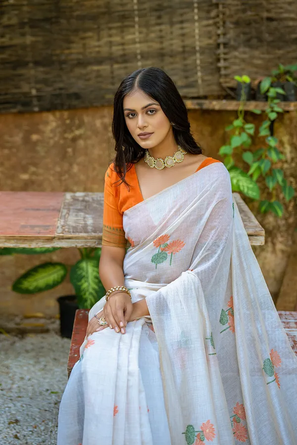 Pumkin_Orange_Pichwai_Muga_Cotton_Saree